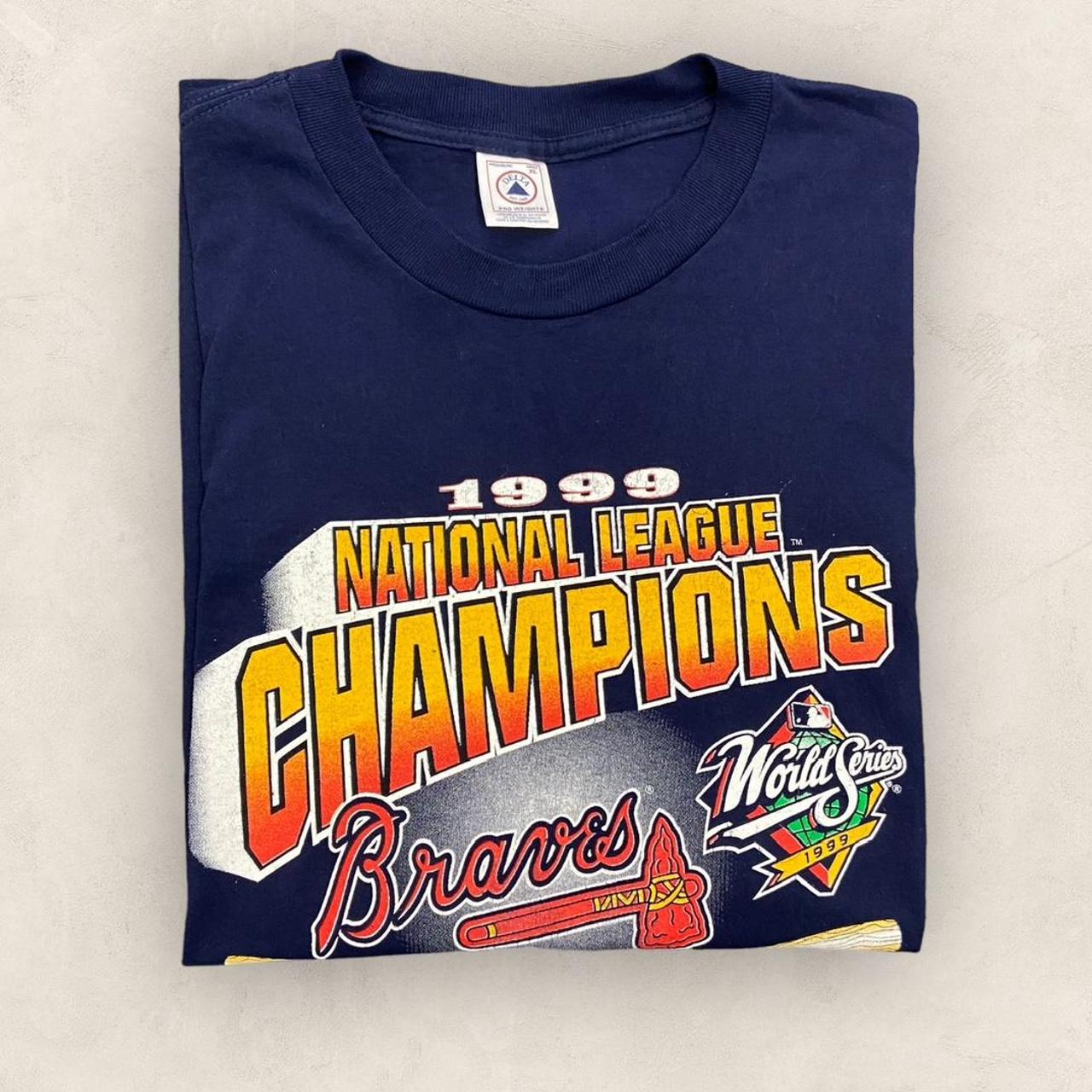 Vintage 90s USA Atlanta Braves World Series Champions MLB Baseball promotional graphic t-shirt