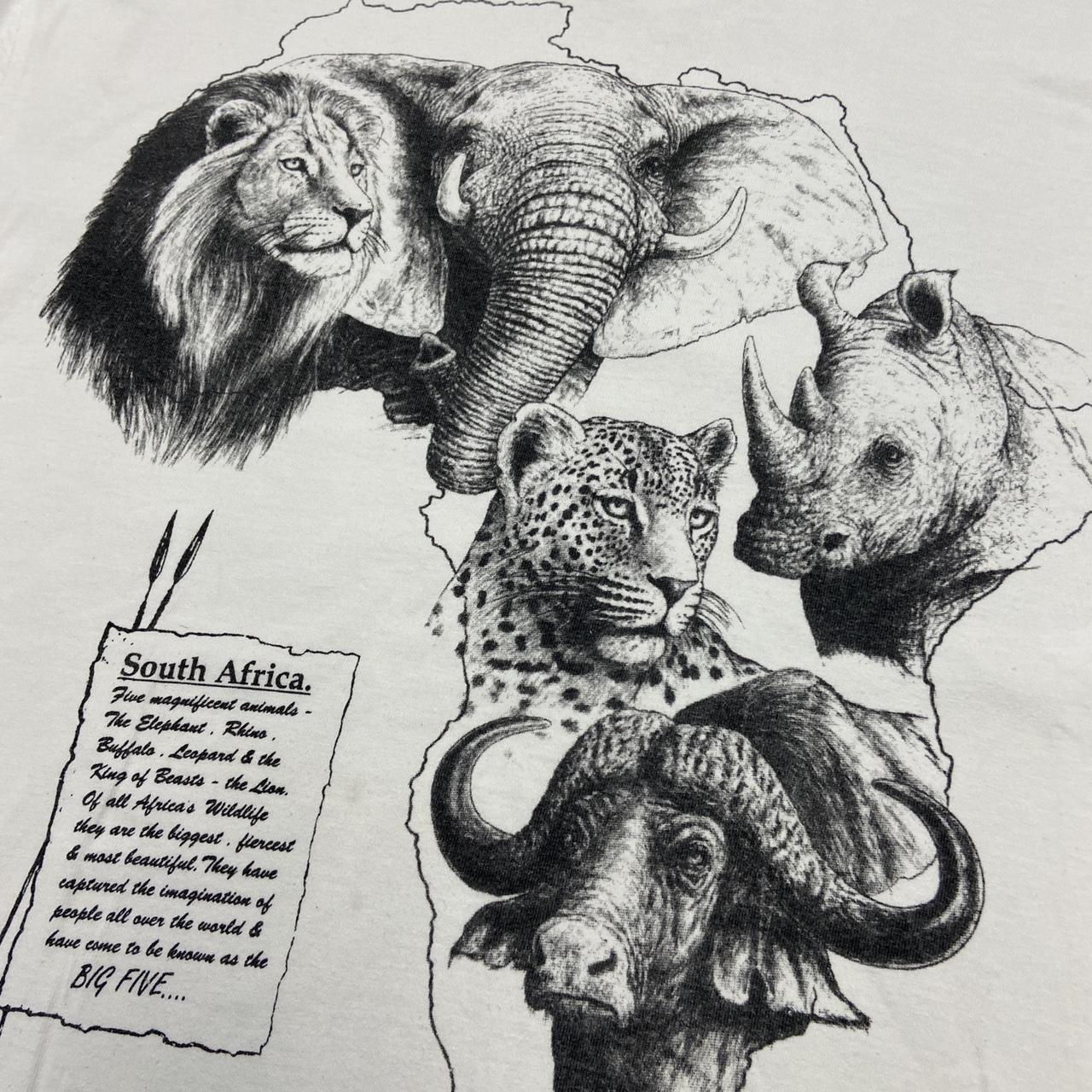 Vintage 90s South Africa ‘the big five’ nature wildlife safari graphic white t-shirt