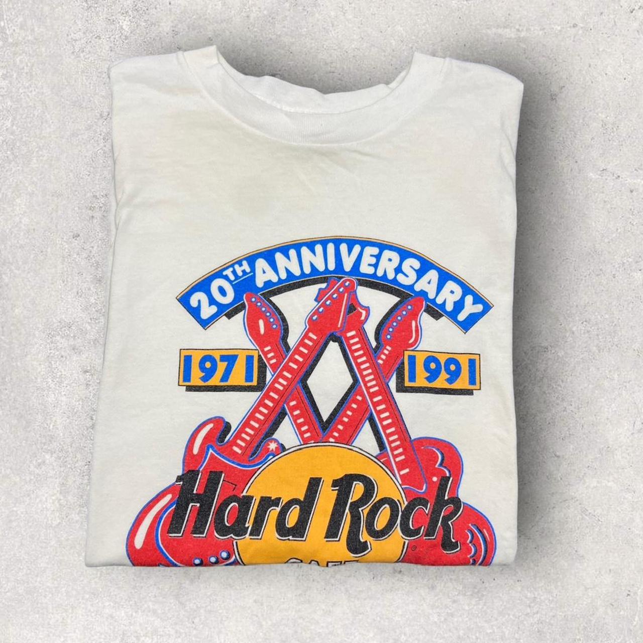 Vintage 90s USA Hard Rock Cafe restaurant 20th anniversary promotional graphic t-shirt