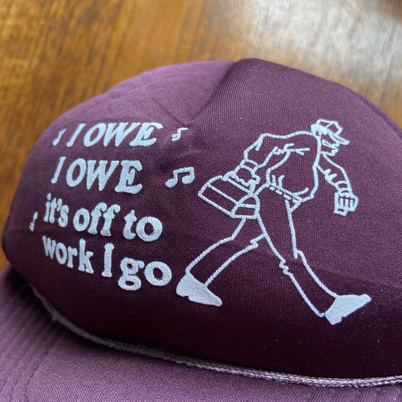 Vintage 90s USA ‘off to work I go’ graphic purple trucker cap