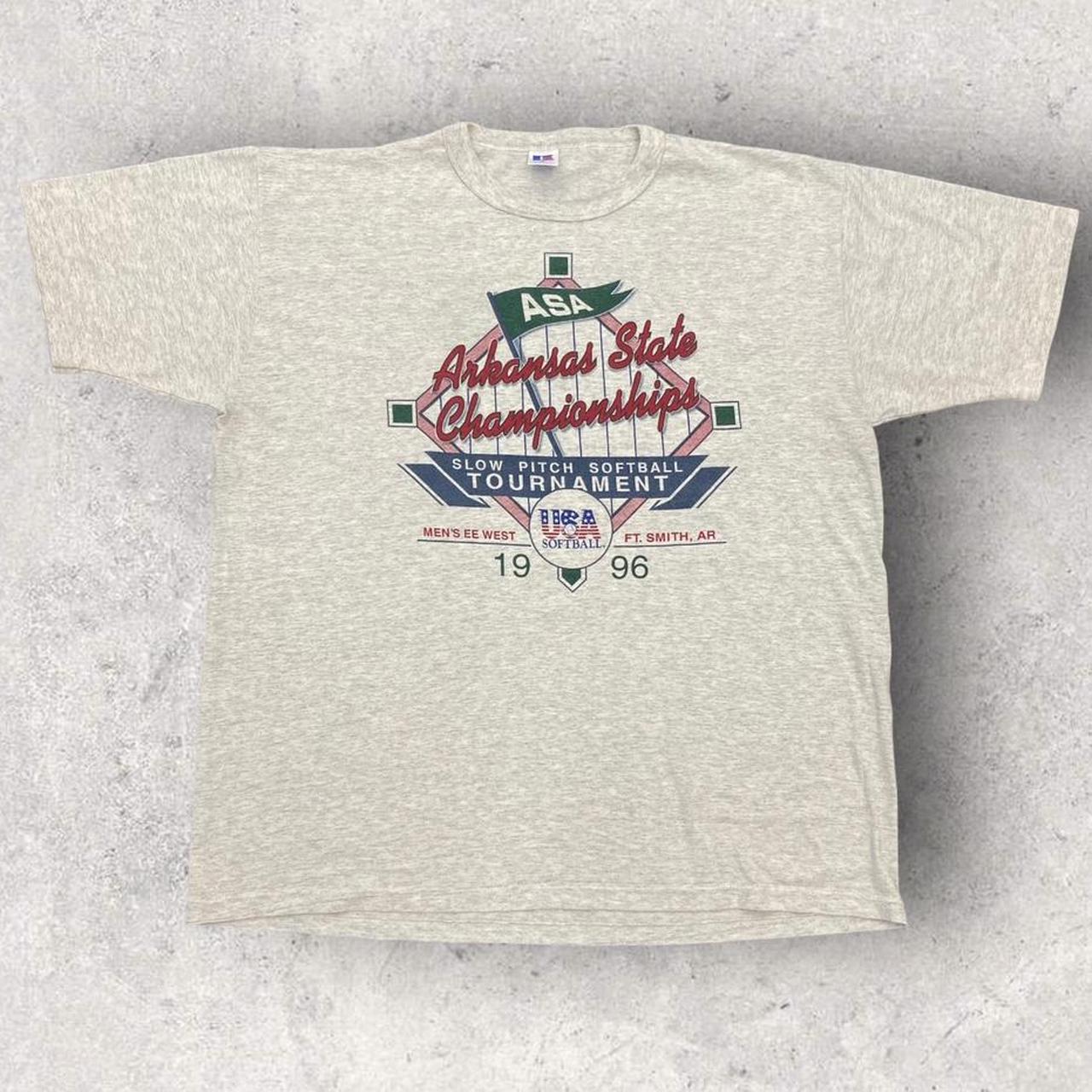 Vintage 90s USA Arkansas soft state championships tournament promotional graphic t-shirt