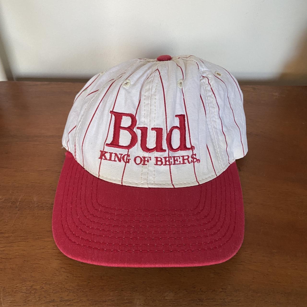 Vintage 90s USA Budweiser beer alcohol embroidered graphic striped cap