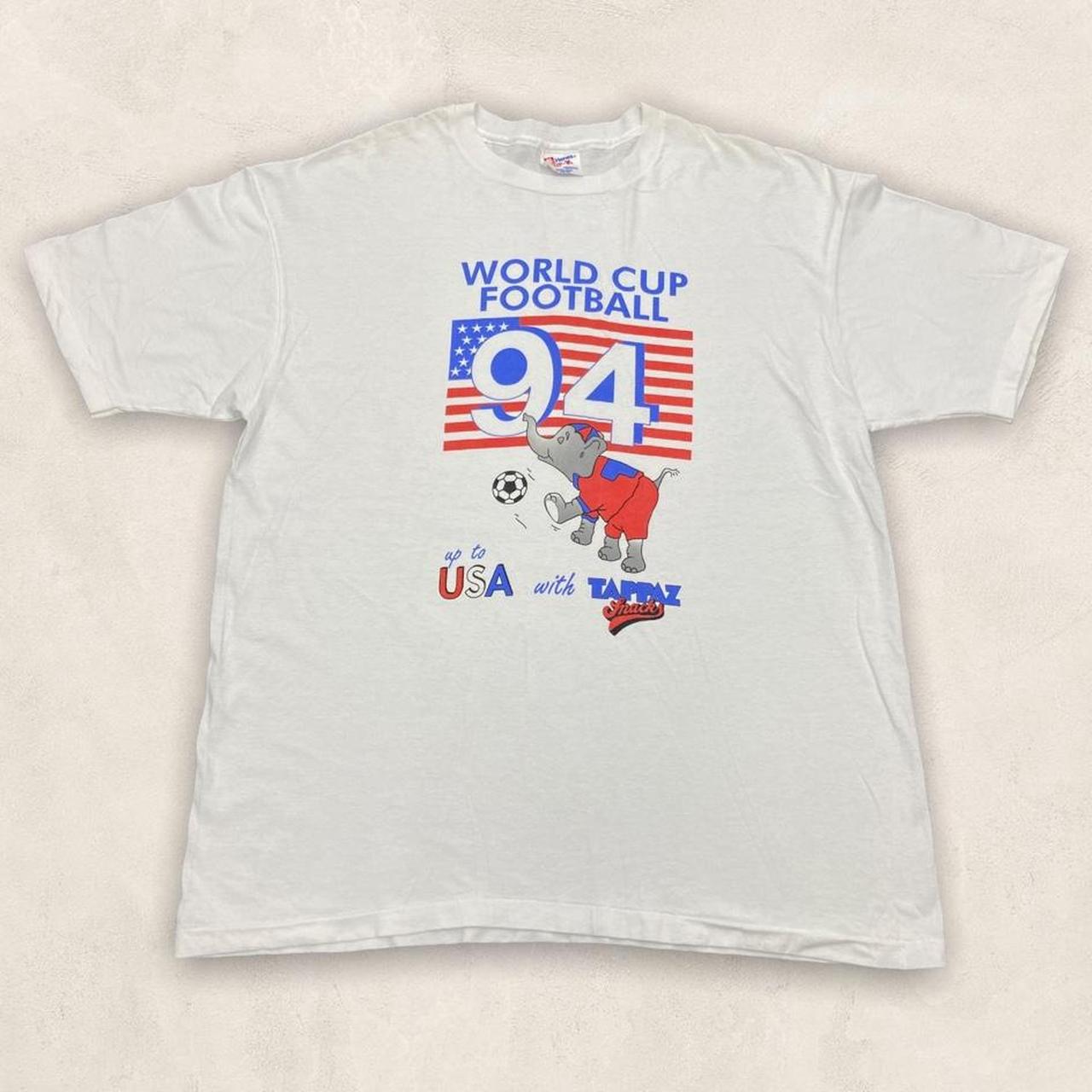 Vintage 90s USA World Cup 94 tappaz snacks graphic white t-shirt