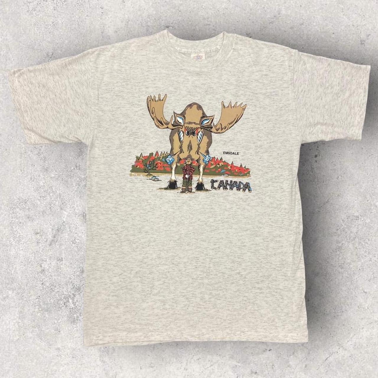 Vintage 90s Canada emsdale moose hunter promotional graphic t-shirt