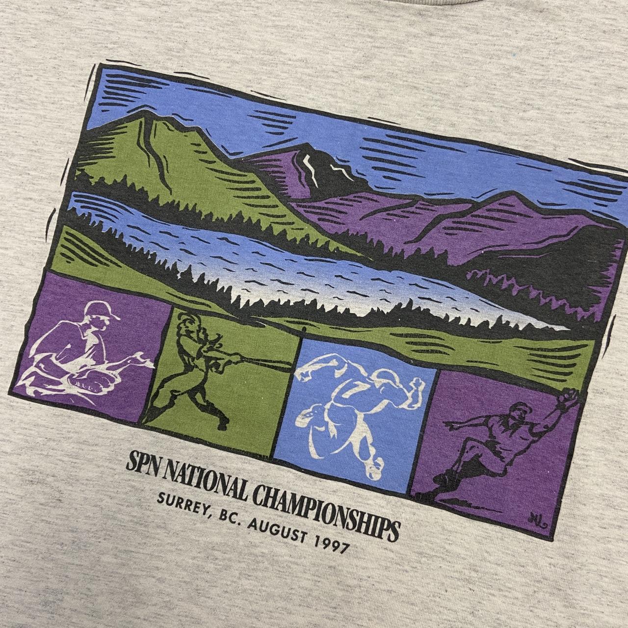 Vintage 90s SPN National championships slow-pitch softball Canada graphic grey t-shirt