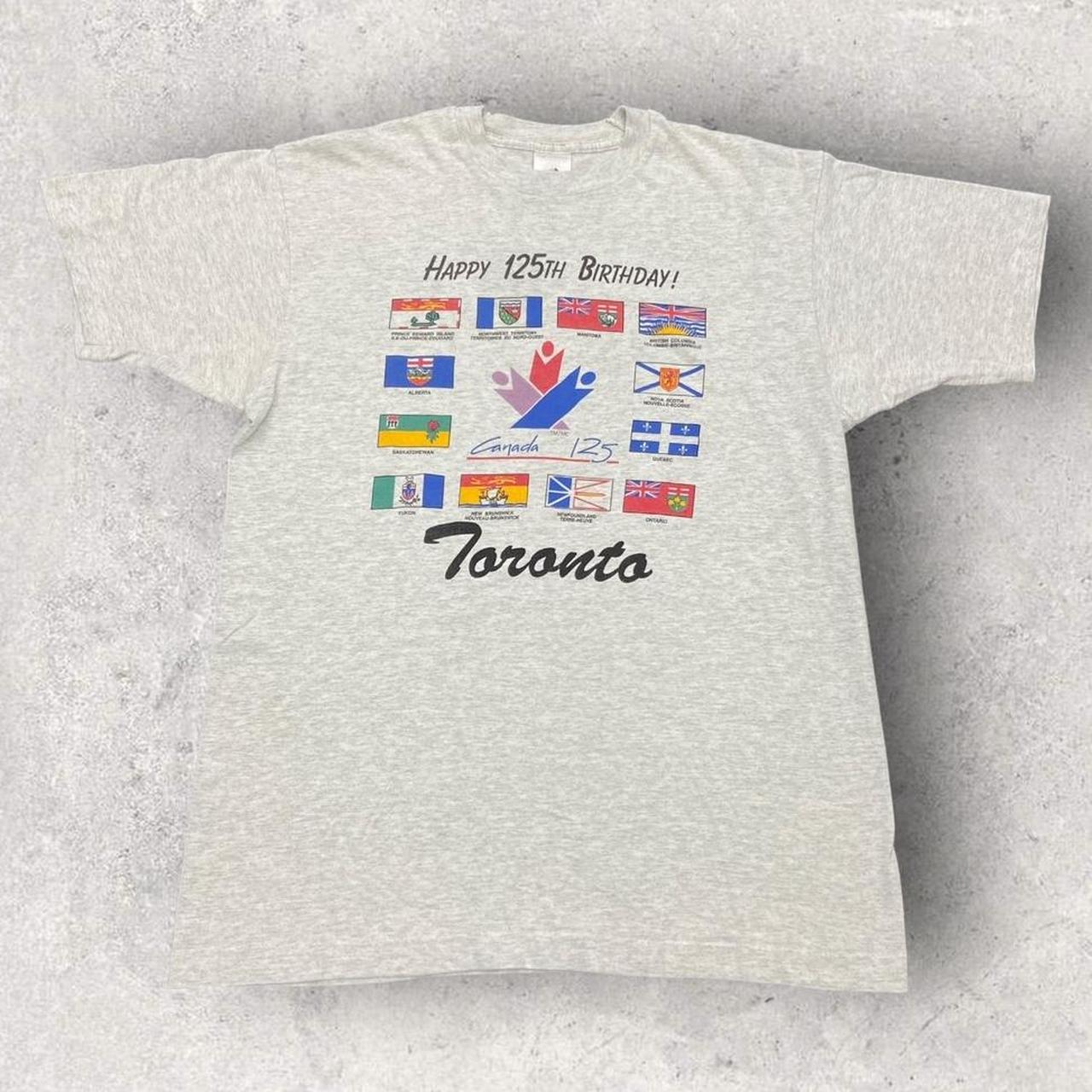 Vintage 90s Canada Toronto 125th birthday flags promotional graphic t-shirt