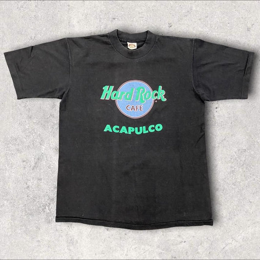 Vintage 90s USA Hard Rock Cafe Acapulco Mexico graphic black t-shirt