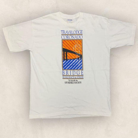 Vintage 90s USA travelodge coronado bridge San Diego California race marathon graphic t-shirt