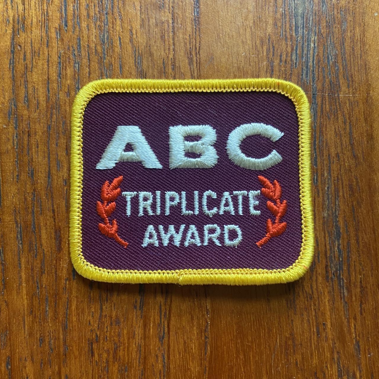 Vintage 80s USA ABC triplicate award bowling strike embroidered sew on badge collectible patch