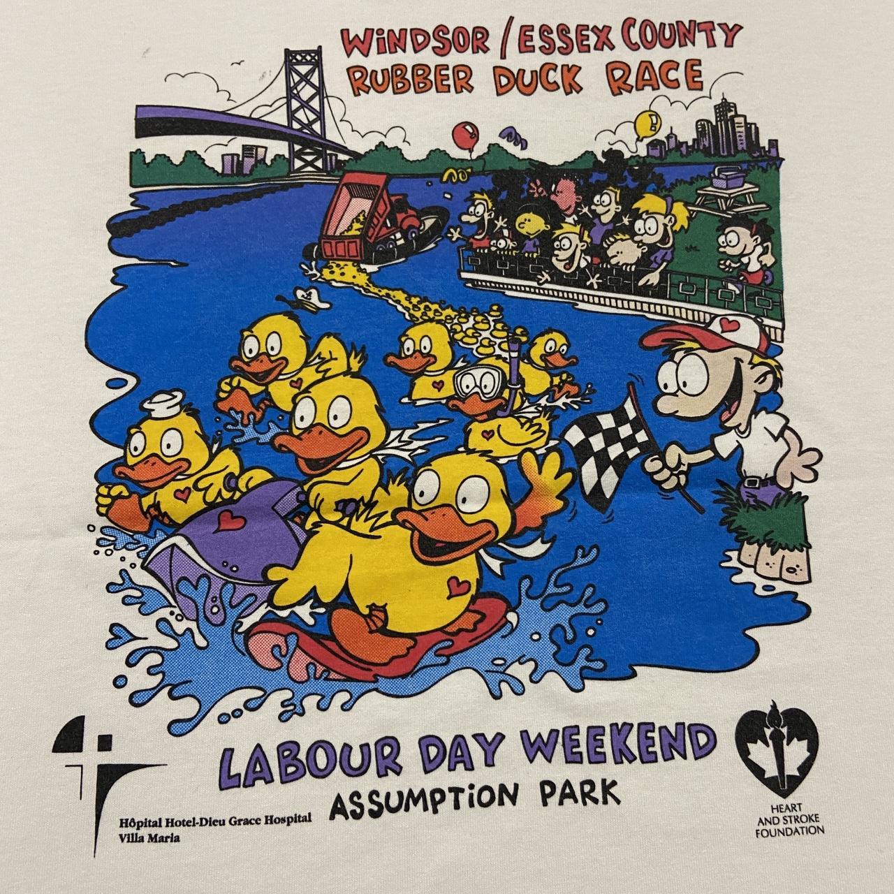 Vintage 90s rubber duck race Windsor Ontario Canada Labour Day weekend promotional graphic t-shirt