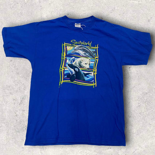 Vintage 90s USA Sea World Theme Park Blue T-Shirt