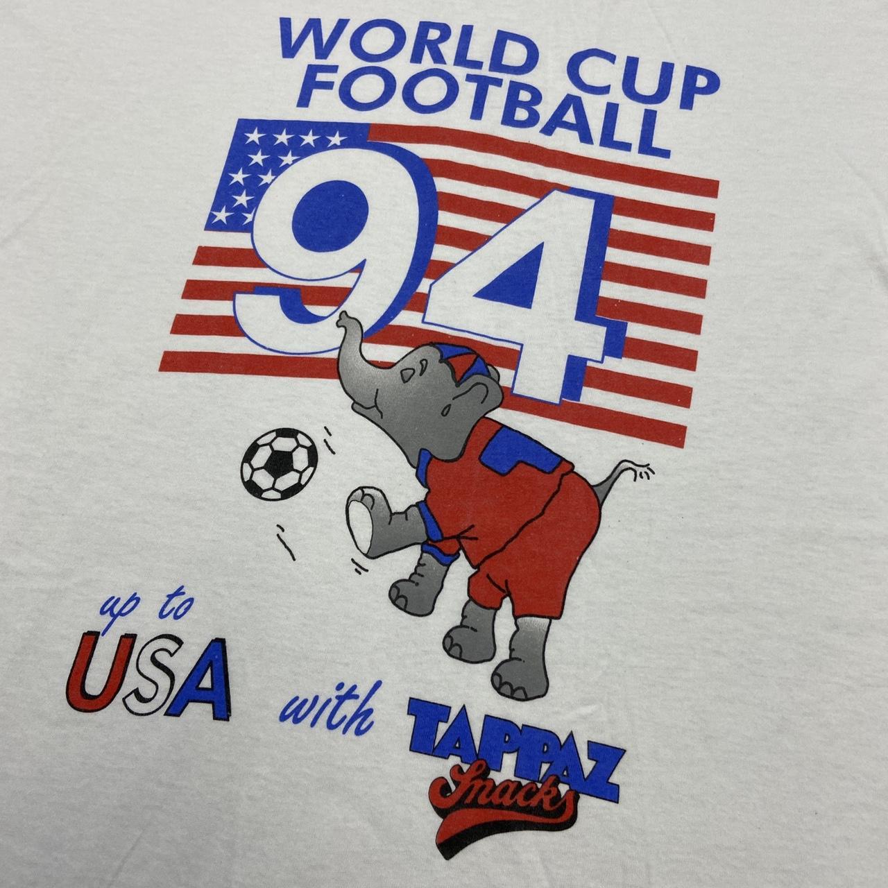 Vintage 90s USA World Cup 94 tappaz snacks graphic white t-shirt