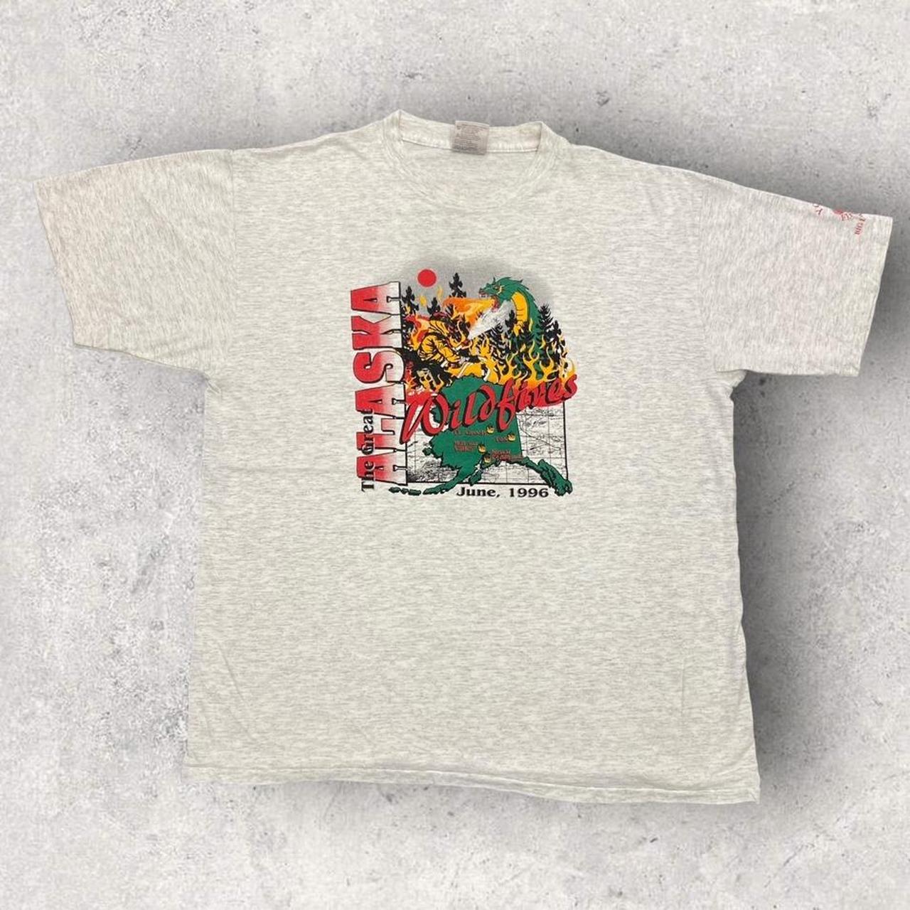 Vintage 90s USA Alaska wildfires hell week dragon promotional graphic t-shirt