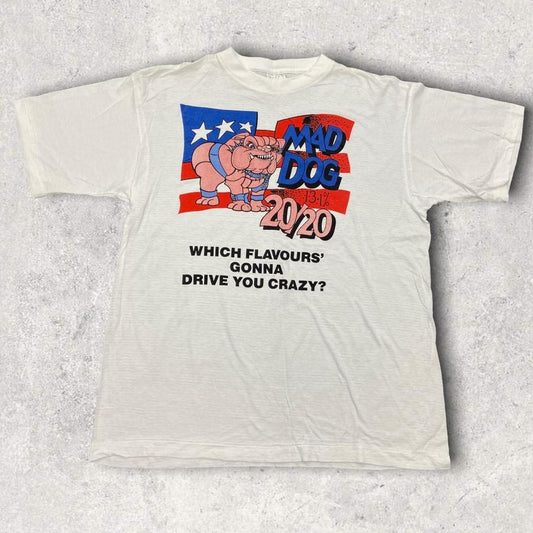 Vintage 90s USA mad dog beer alcohol graphic white t-shirt