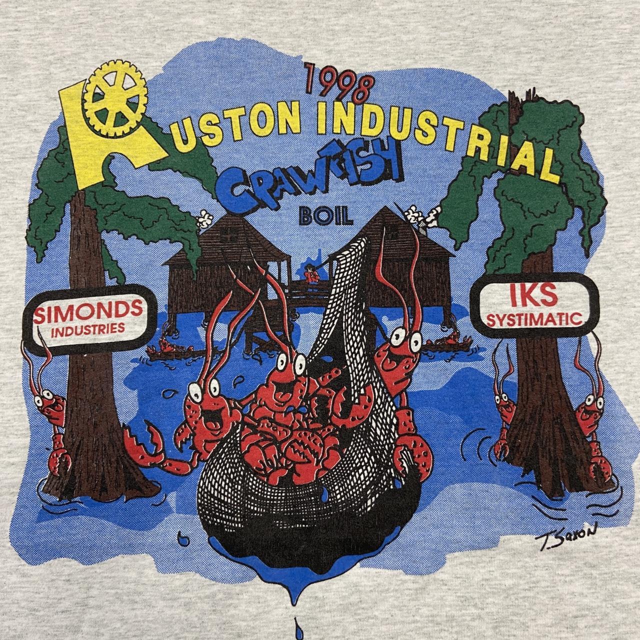 Vintage 90s USA Ruston Industrial crawfish boil 98 Louisiana graphic grey t-shirt