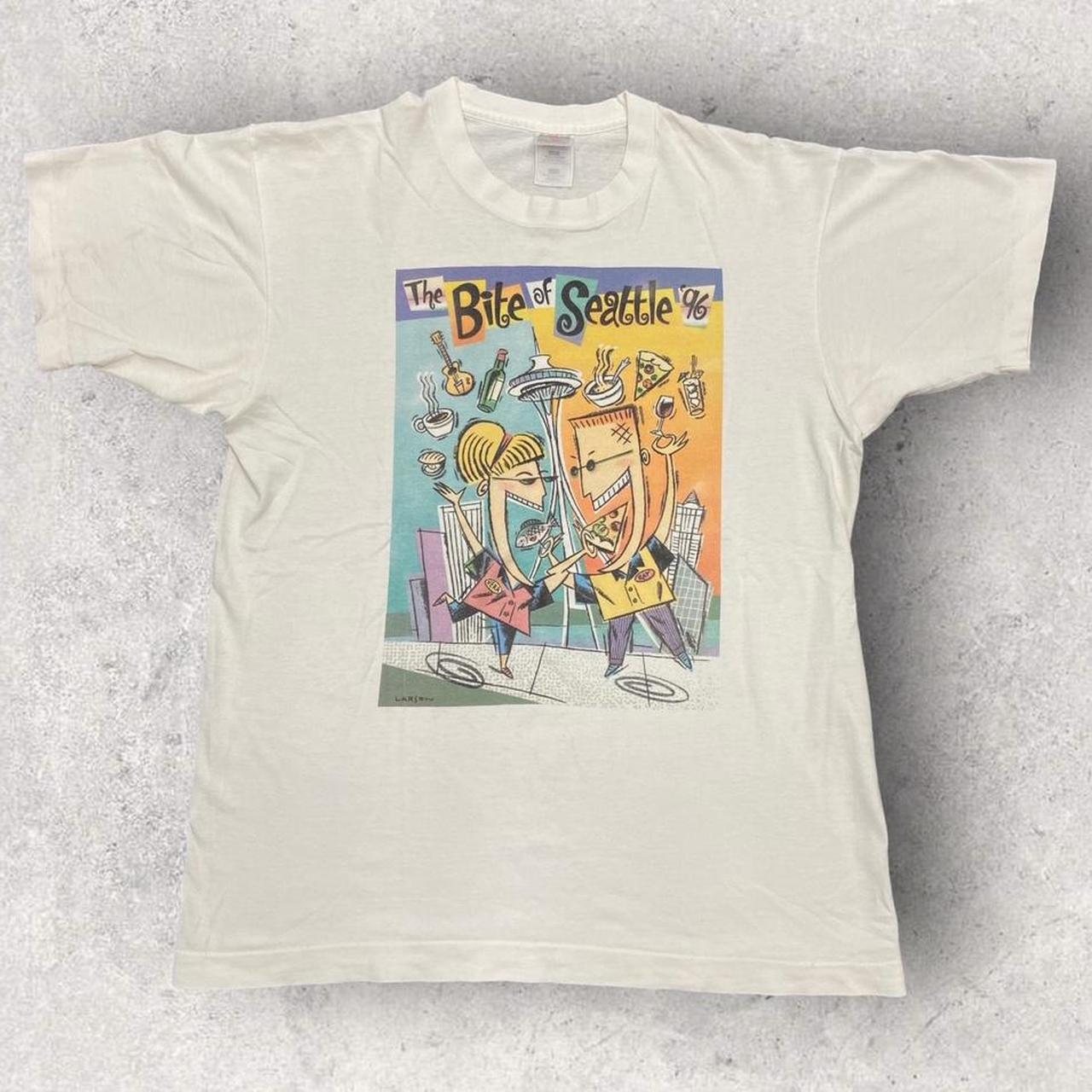 Vintage 90s USA Bite of Seattle Washington 96 tourist souvenir promotional graphic t-shirt