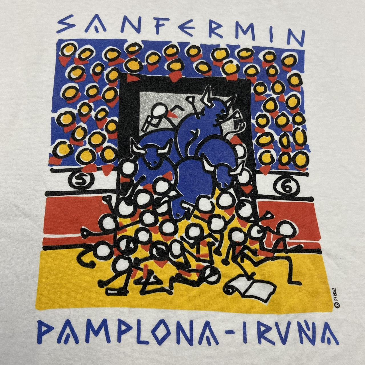 Vintage 90s San Fermin festival Pamplona bull run Spain promotional graphic t-shirt