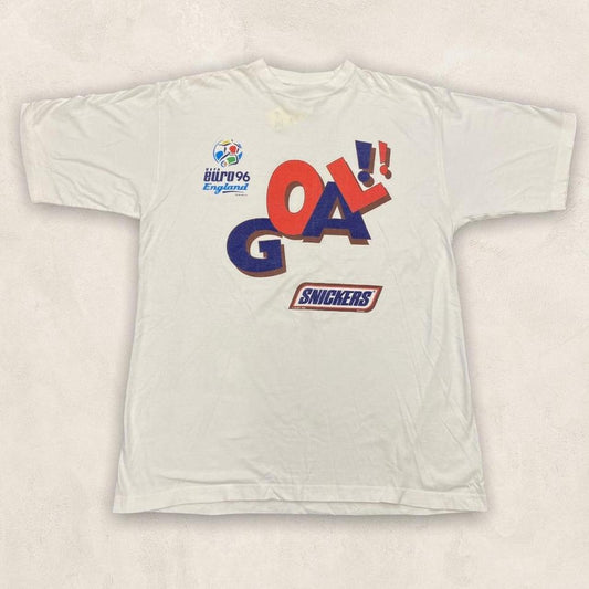 Vintage 90s USA uefa euro 96 football World Cup snickers graphic white t-shirt