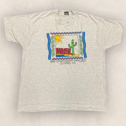 Vintage 90s USA WKSL championship swim meet Ulysses Kansas promotional graphic t-shirt