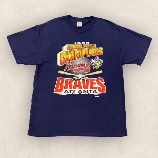 Vintage 90s USA Atlanta Braves World Series Champions MLB Baseball promotional graphic t-shirt