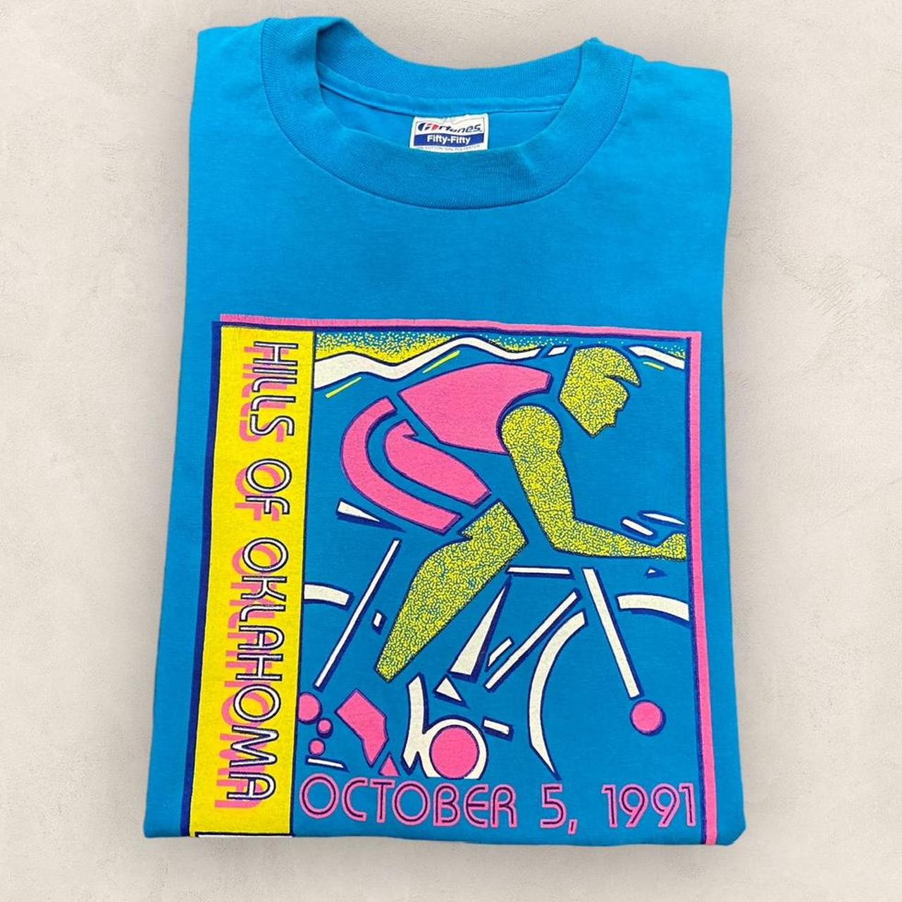 Vintage 90s USA hills of Oklahoma tour cycle cycling road race promotional graphic t-shirt