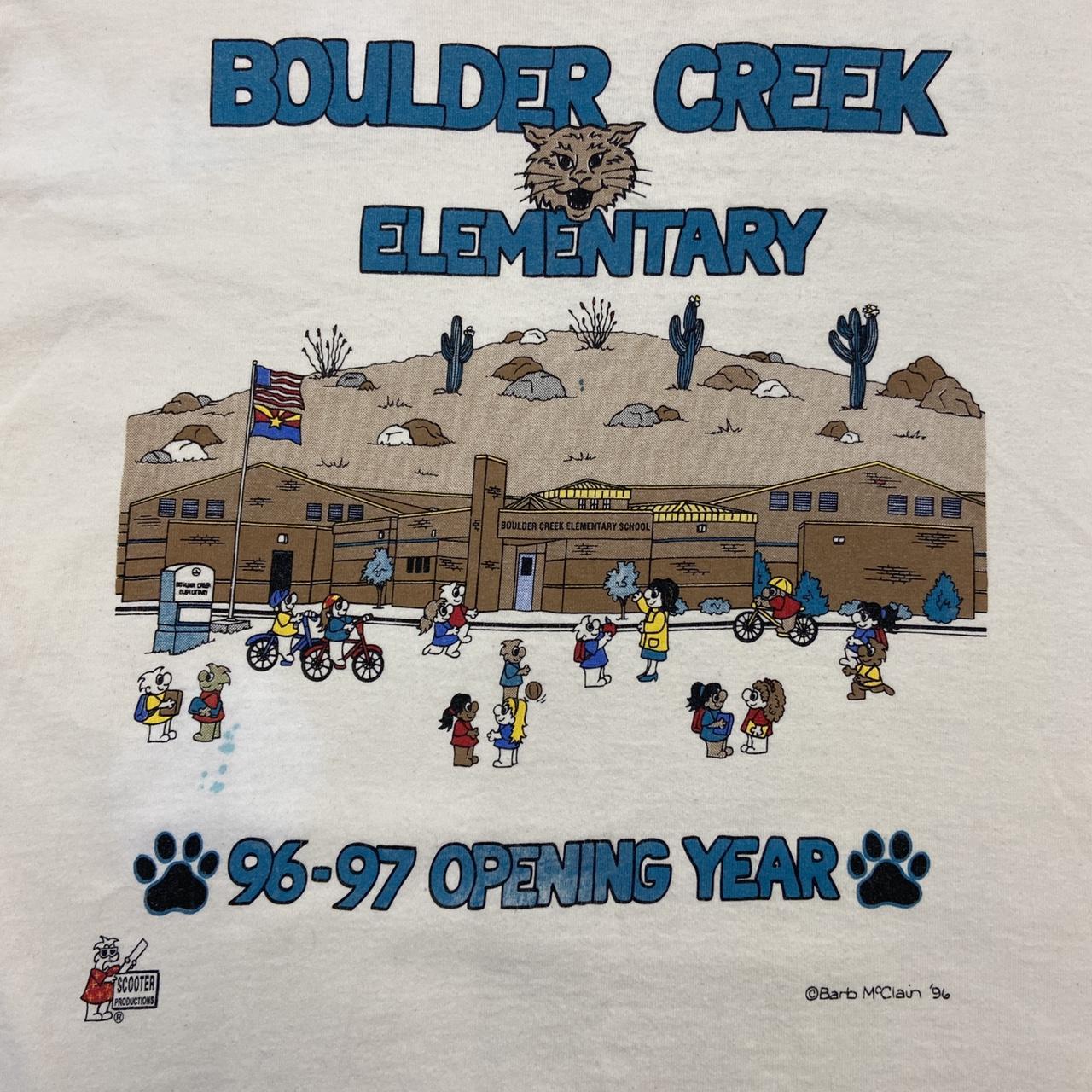 Vintage 90s USA Boulder Creek Elementary 96/97 opening year graphic cream t-shirt