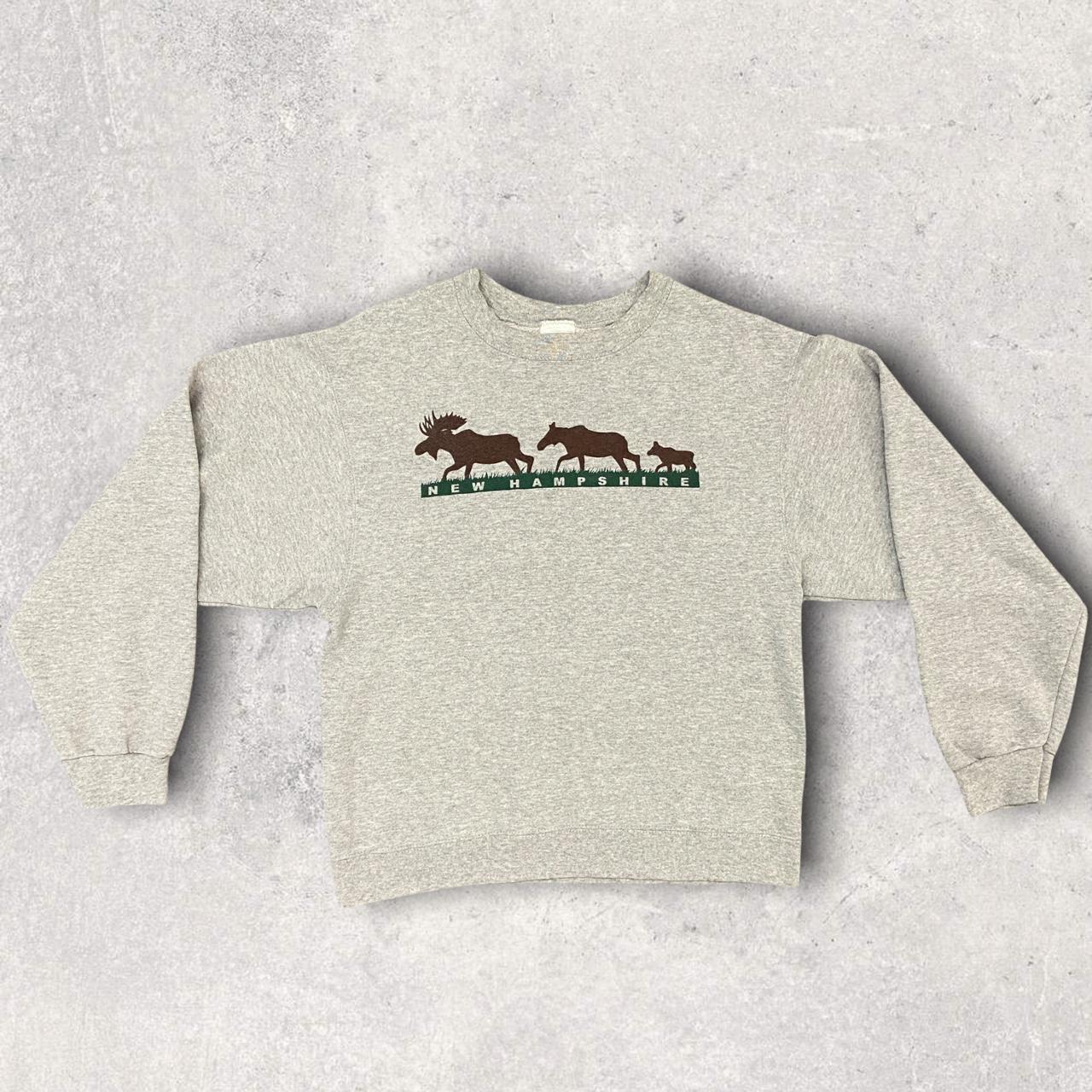 Vintage 90s USA New Hampshire Moose animal nature grey sweatshirt