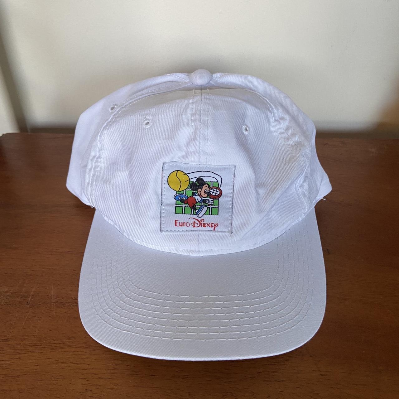 Vintage 90s Euro Disney Theme park Paris Mickey Mouse tennis graphic white cap