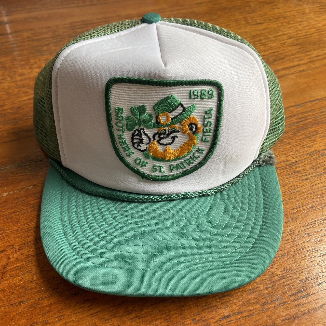 Vintage 80s USA brothers of St Patrick fiesta leprechaun promotional graphic trucker cap