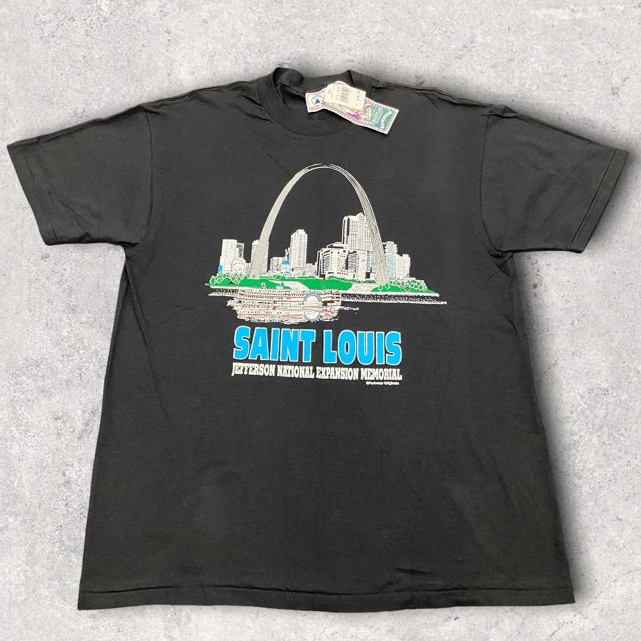 Vintage 90s USA Saint Louis Missouri gateway arch souvenir tourist graphic black t-shirt