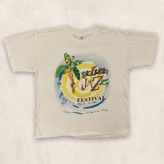 Vintage 90s St Lucia Jazz festival 95 graphic white t-shirt