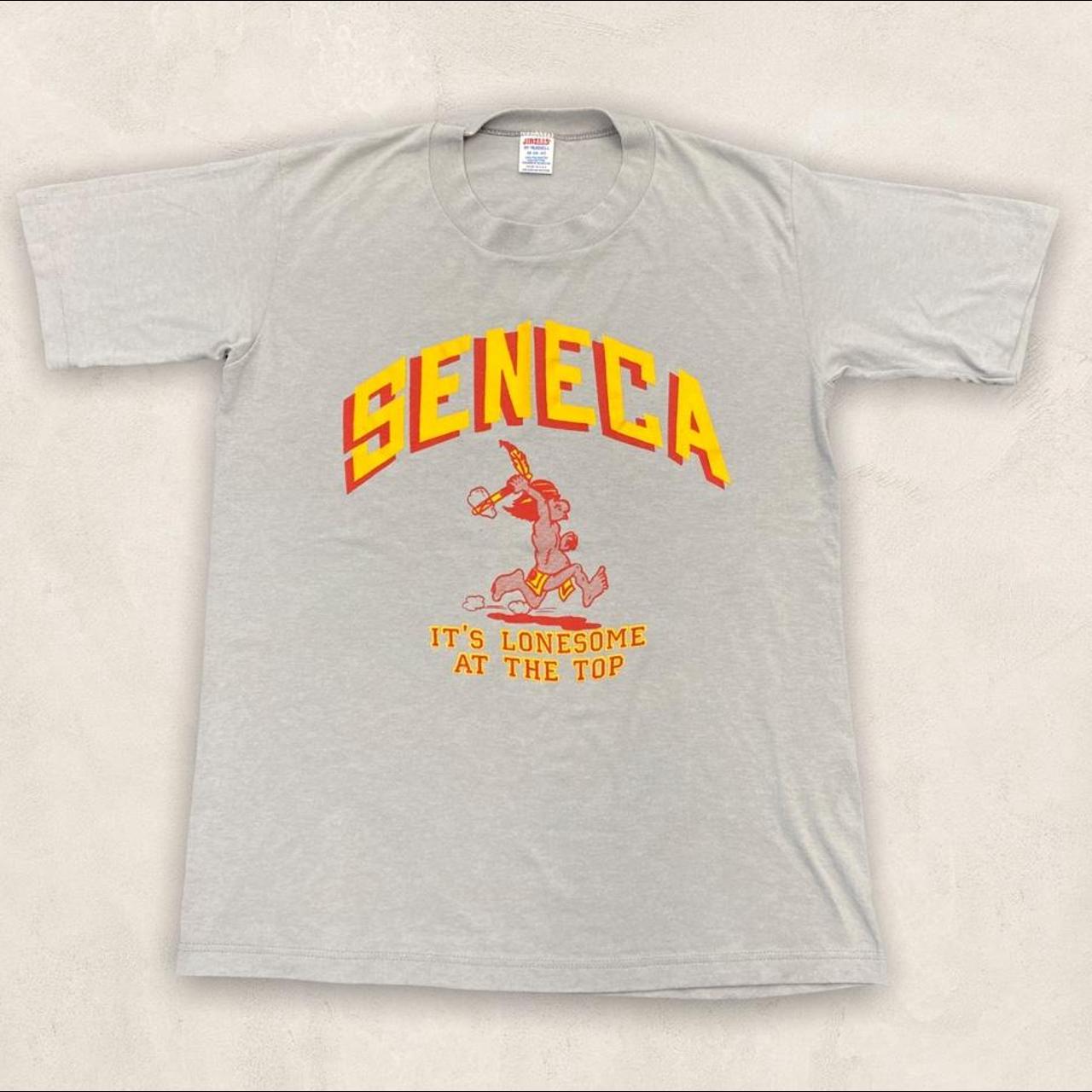 Vintage 90s Canada Seneca Indians Ontario college varsity single stitch grey t-shirt