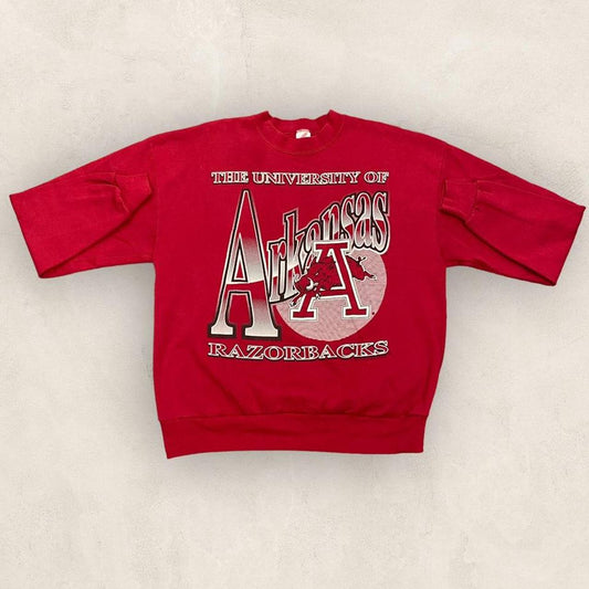 Vintage 90s USA University of Arkansas razorbacks college varsity promotional graphic sweatshirt