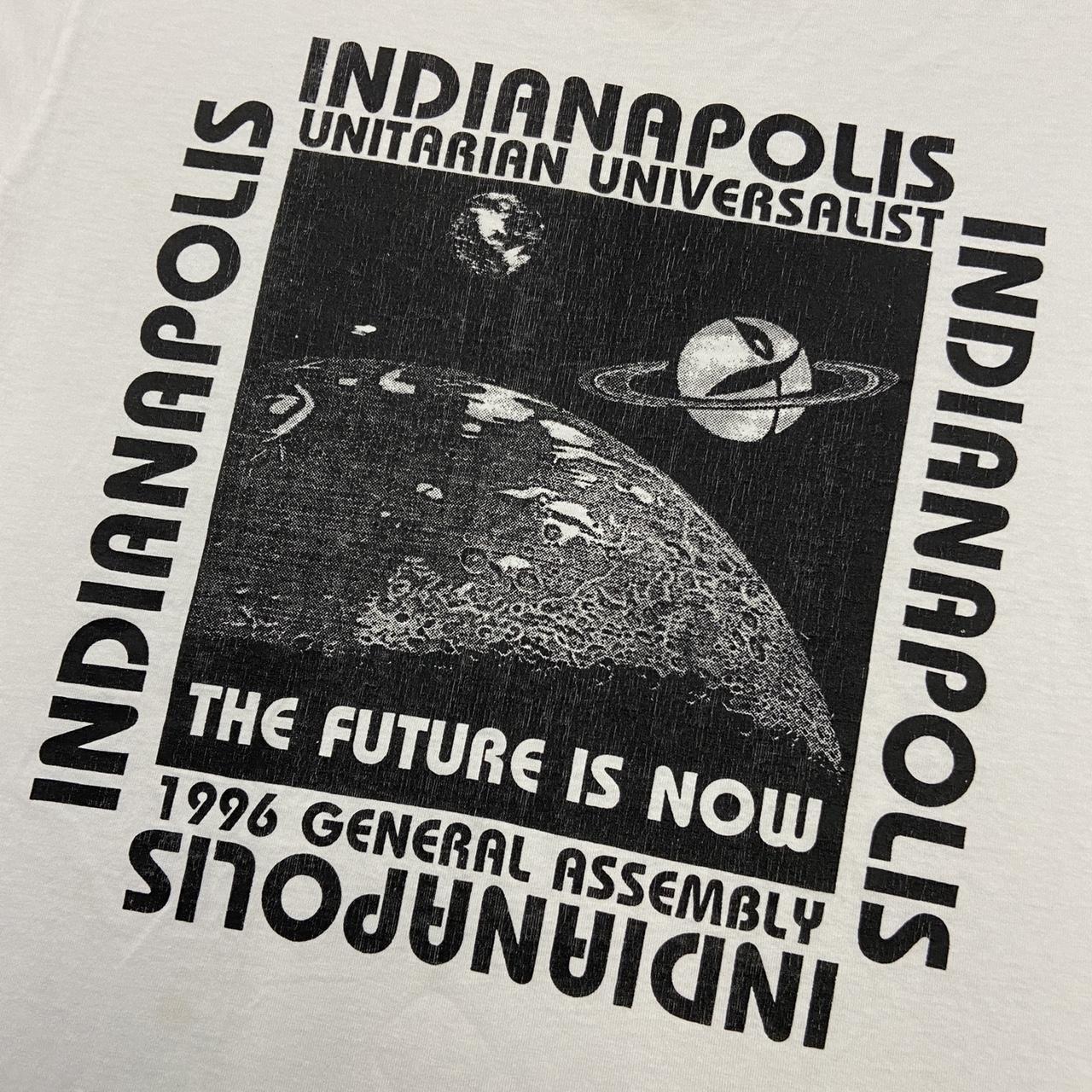 Vintage 90s USA Indianapolis Unitarian Universalist 96 space planet convention graphic white t-shirt