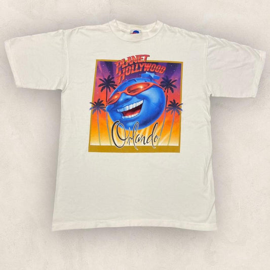 Vintage 90s USA Planet Hollywood restaurant Orlando Florida promotional graphic t-shirt