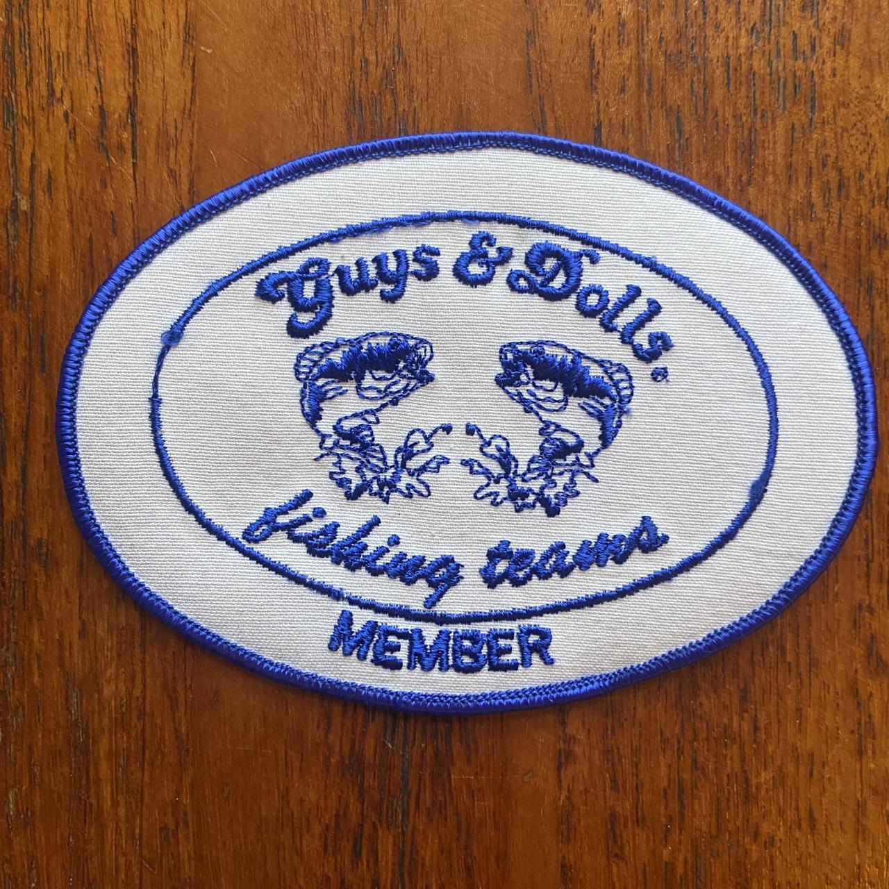 Vintage 80s USA patch Guys & Dolls fishing team member fishers embroidered sew on badge