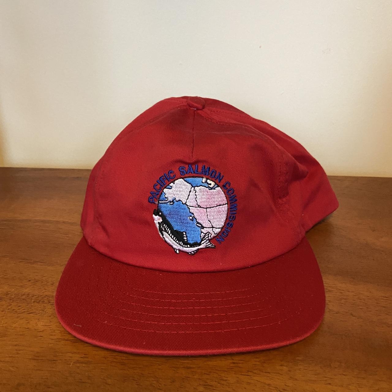 Vintage 90s USA pacific salmon commission fishing graphic red cap