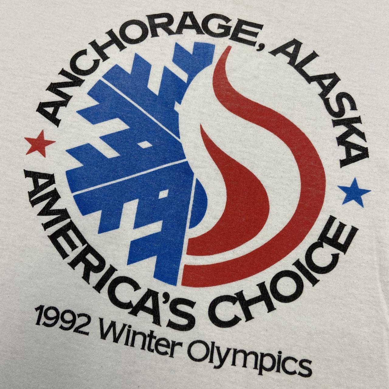 Vintage 90s USA Winter Olympics Anchorage Alaska 92 graphic white t-shirt