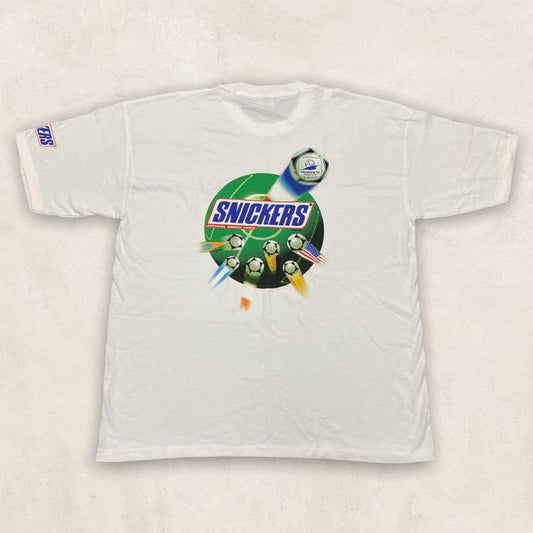 Vintage 90s France 98 football tournament snickers promotional graphic white t-shirt