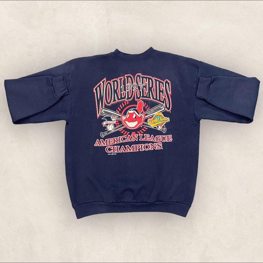 Vintage 90s USA Cleveland Indians MLB Baseball World Series promotional graphic sweatshirt