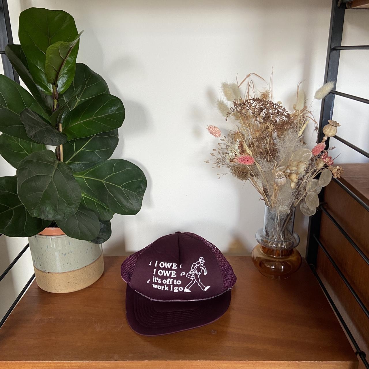 Vintage 90s USA ‘off to work I go’ graphic purple trucker cap