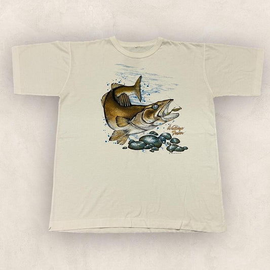 Vintage 90s USA Walleye fever pike fish Canada wildlife nature promotional graphic t-shirt