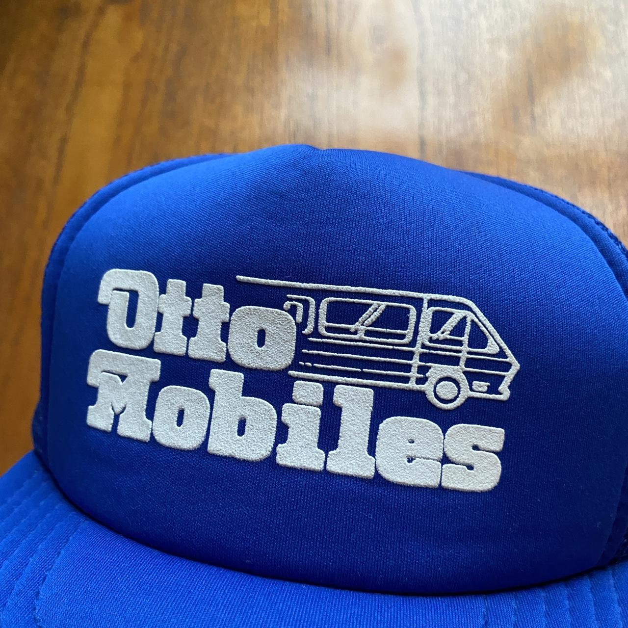 Vintage 90s USA Otto automobiles camper-van RV graphic blue trucker cap