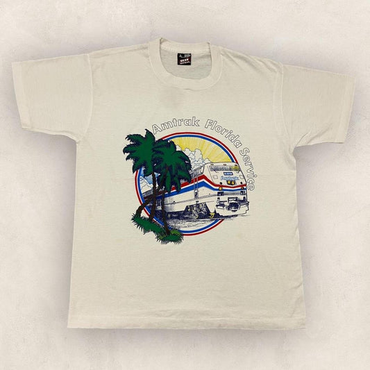 Vintage 90s USA Amtrak Florida Service freight train promotional graphic t-shirt