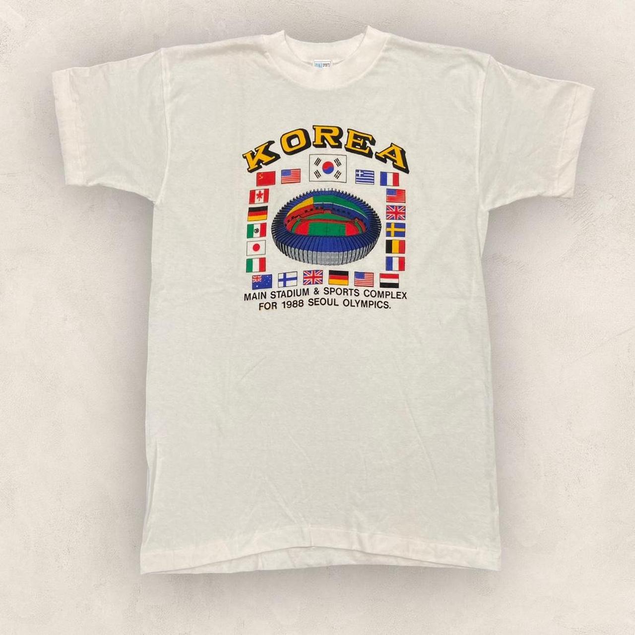 Vintage 80s Seoul South Korea Olympics summer games athletics promotional graphic t-shirt