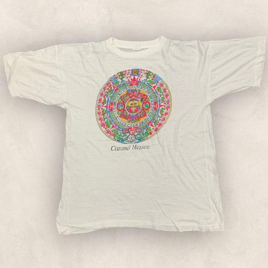 Vintage 90s USA Cozumel Mexico Aztec art promotional graphic t-shirt