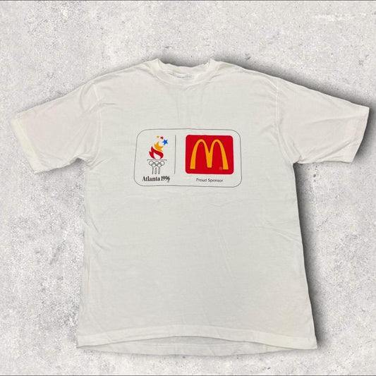 Vintage 90s USA Atlanta 1996 Olympics McDonald’s graphic white t-shirt