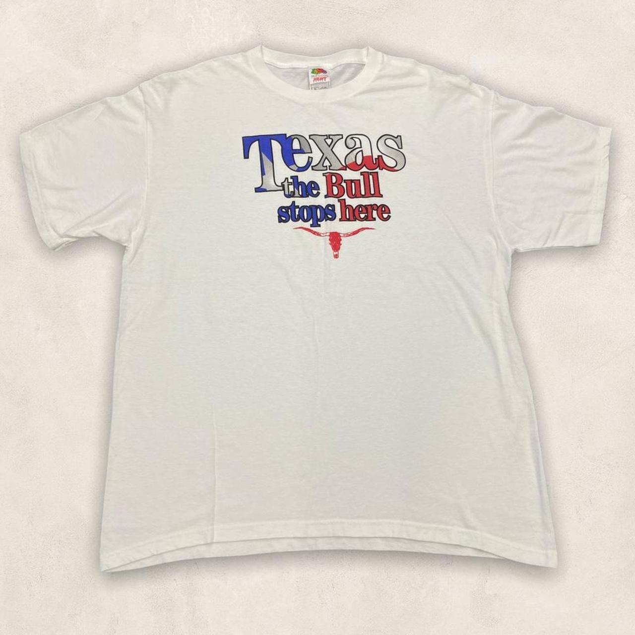 Vintage 90s USA Texas state ‘the bull stops here’ graphic white t-shirt