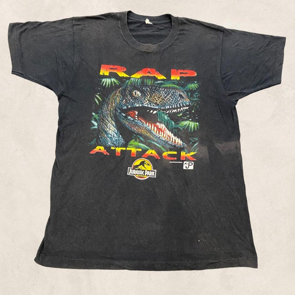Vintage 90s USA Jurassic park rap attack promotional graphic t
