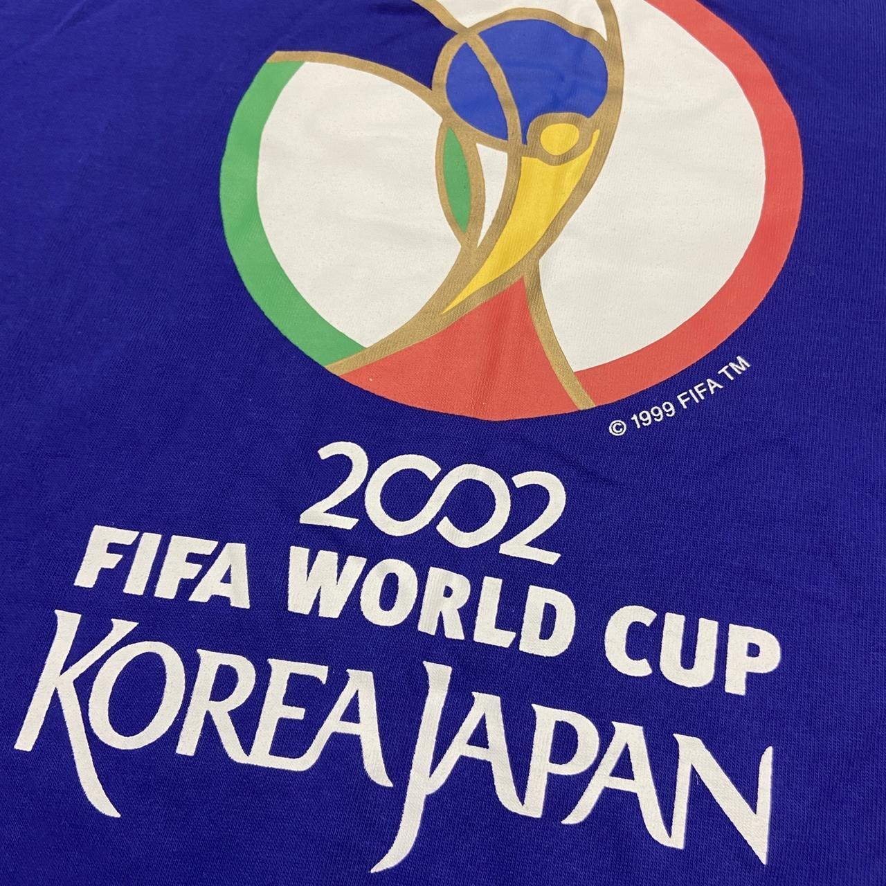 Vintage 2000s Japan Korea FIFA World Cup 2002 football tournament graphic blue t-shirt